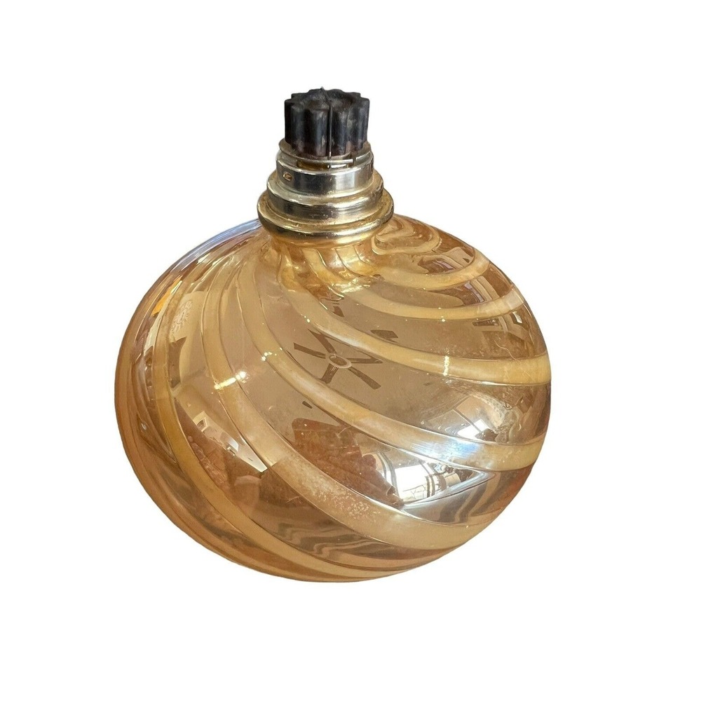 Art Glass Amber White Swirl Oil Lamp Iridescent Hand Blown Round CBC-G-ASW